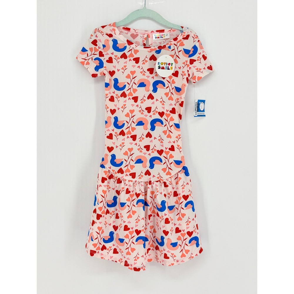 Girls Lovebird Scandinavian Folk Print Drop Waist Twirl Flare Dress Size 3T New